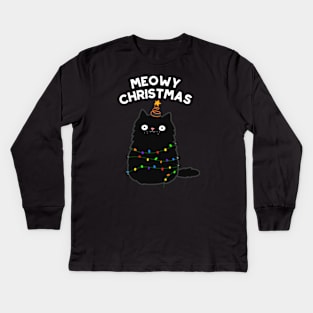 Meowy Christmas Cute Merry Cat Pun Kids Long Sleeve T-Shirt